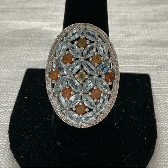 Light Blue Topaz and Ciitrine Ring Jewelry - Light Blue Topaz Sterling Silver Knuckle to Knuckle